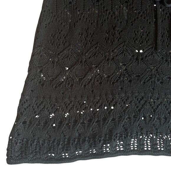 LANE BRYANT Women Sz 18/20 Black Dolman Sleeve Knit Eyelet V-Neck Top Drawstring - Picture 4 of 6